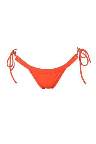 Swimsuit bottom, Clothing, Swimwear, Bikini, Undergarment, Briefs, Red, Orange, Swimsuit top, Swim brief,