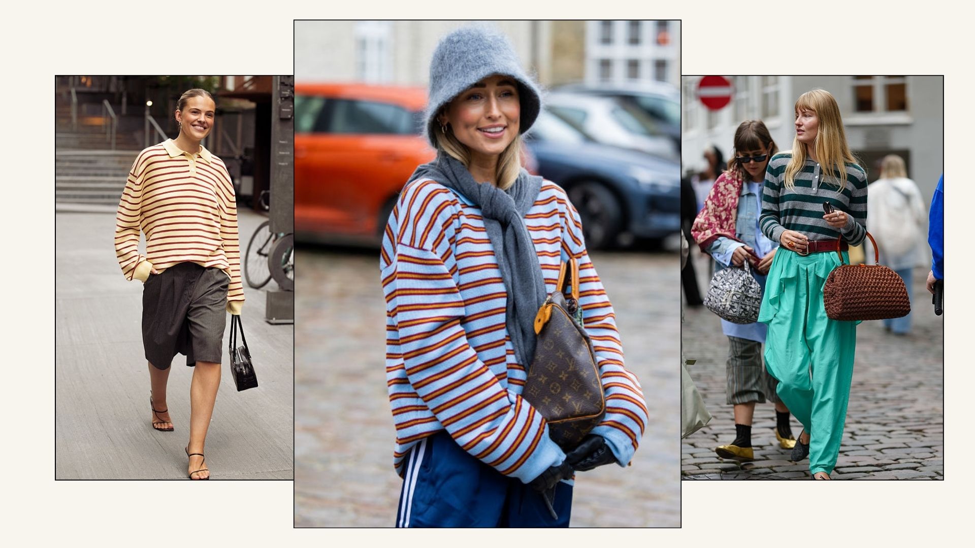 A selection of fashion people wear various stripe tops