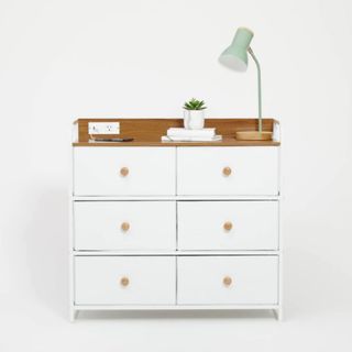 Rebecca Charging 6-Drawer Storage Unit in white with wooden top