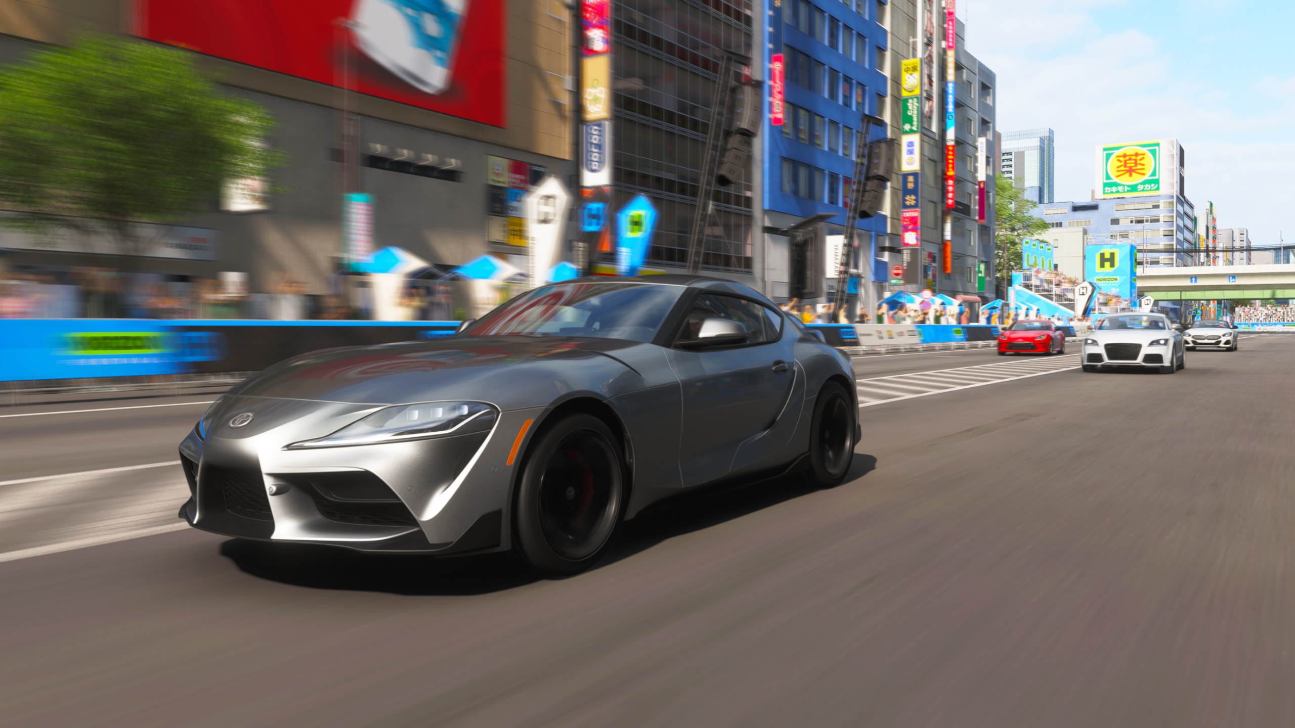 Forza Horizon 6 Speed Skills: A silver Toyota racing through the streets of Tokyo.