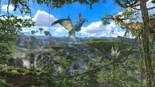Avatar Flight of Passage still with Na'vi flying a banshee