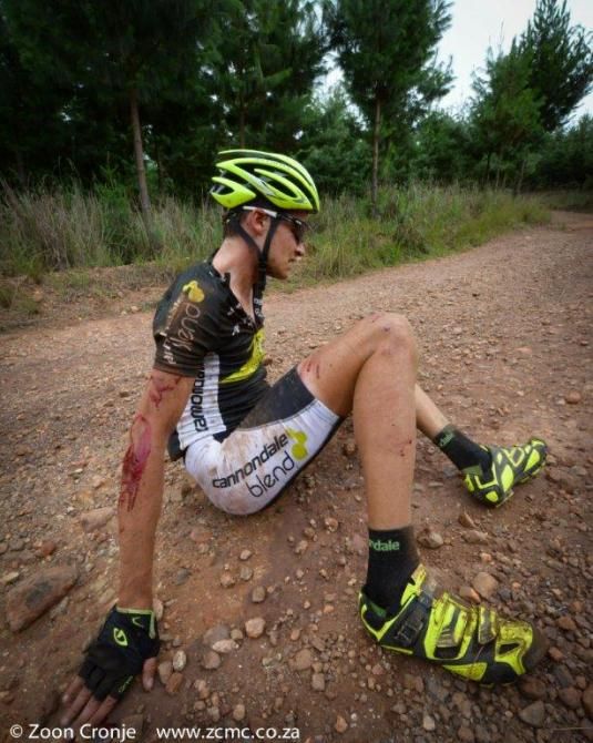 Eventual third place Charles Keey crashed hard