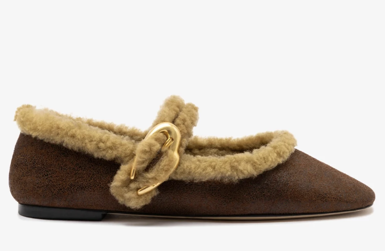 Larroud&amp;eacute;, Verona Ballet Flat in Cocoa Leather and Natural Shearling