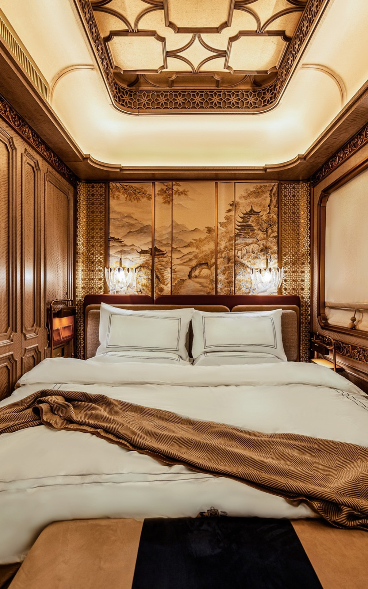 An Art Deco luxury train's interiors.