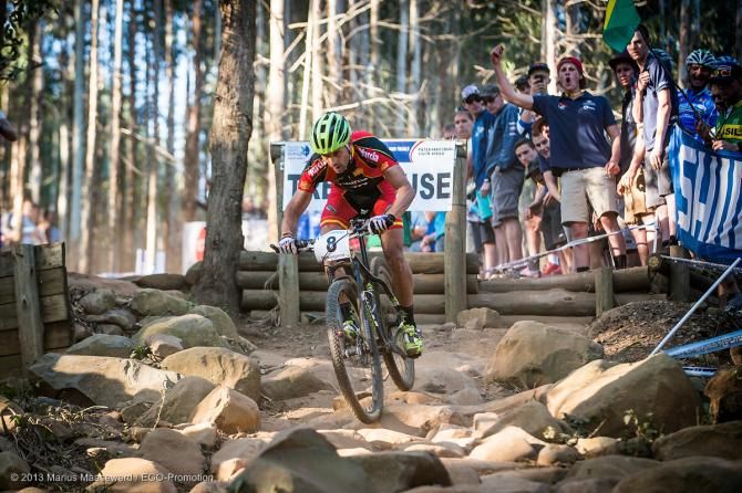 Jose Hermida racing toward bronze at the 2013 cross country world championships