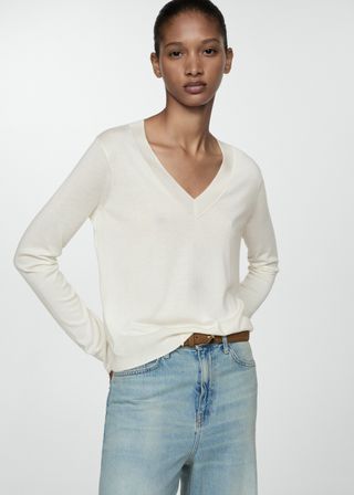 Fine-Knit V-Neck Sweater