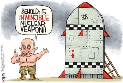 Political cartoon U.S. Russia Putin nuclear weapon