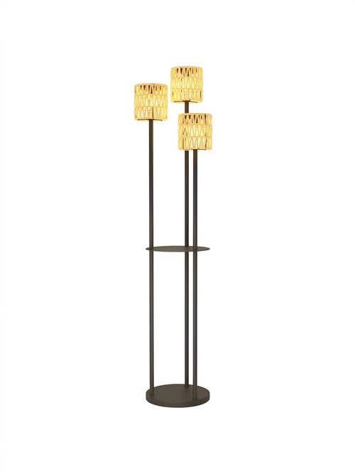 3-Lights Rattan Garden Floor Lamp With Shelf