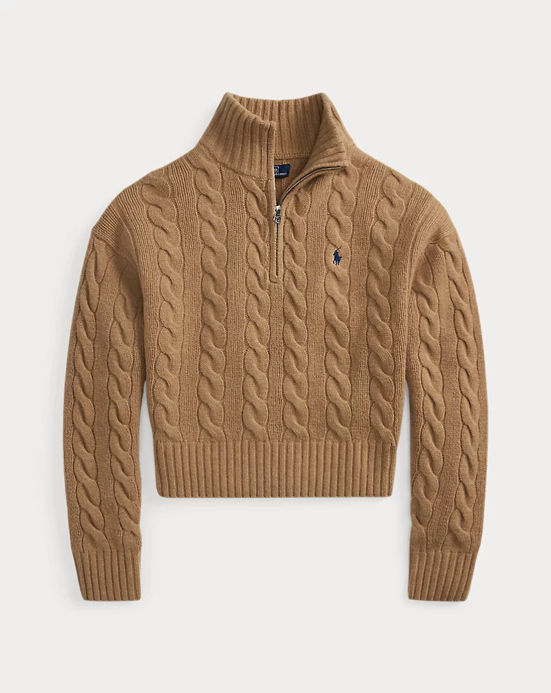 Cable Wool Cashmere Half Zip Sweater
