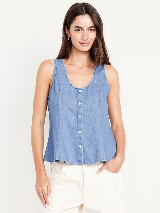 Button-Down Denim Swing Top