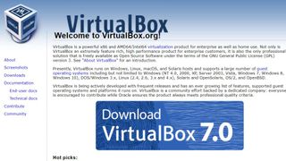 Website screenshot for VirtualBox