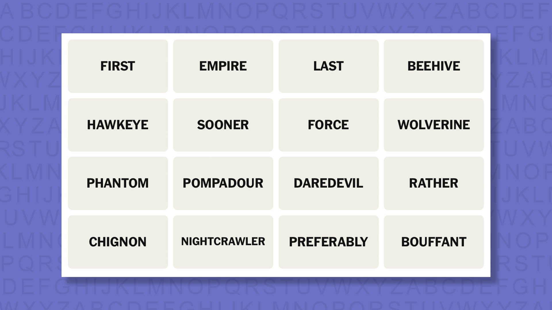 NYT Connections hints for game 1077 on a purple background