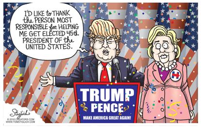 Political cartoon U.S. 2016 election outcome Donald Trump Hillary Clinton