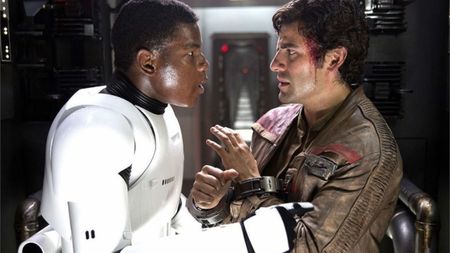 Finn and Poe Dameron in Star Wars: The Force Awakens
