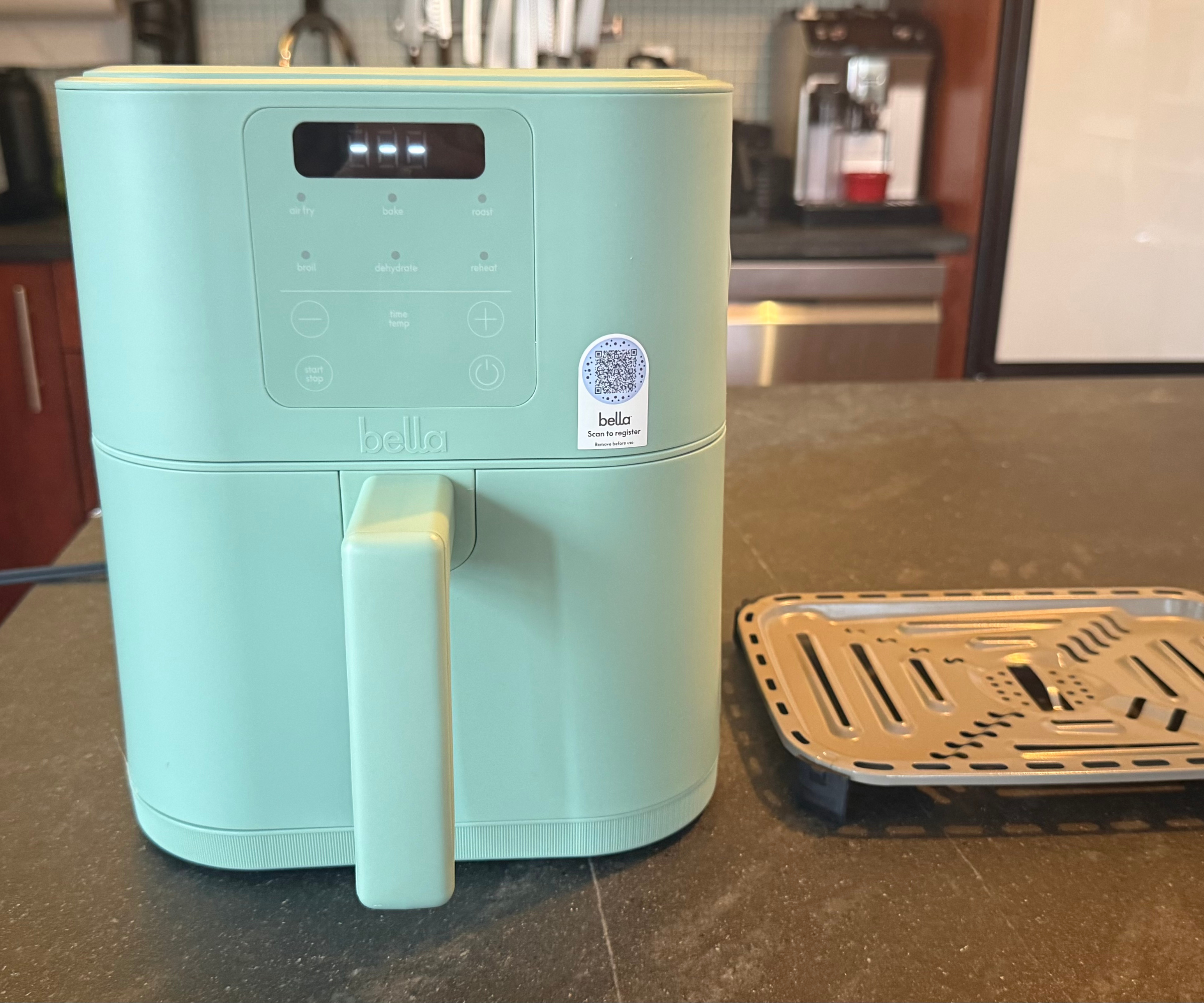 Bella FitsAnywhere 4QT Air Fryer in the test kitchen on my counter