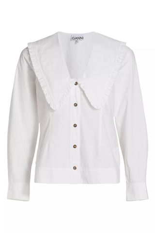 Wide Ruffle-Trimmed Collar Cotton Poplin Shirt