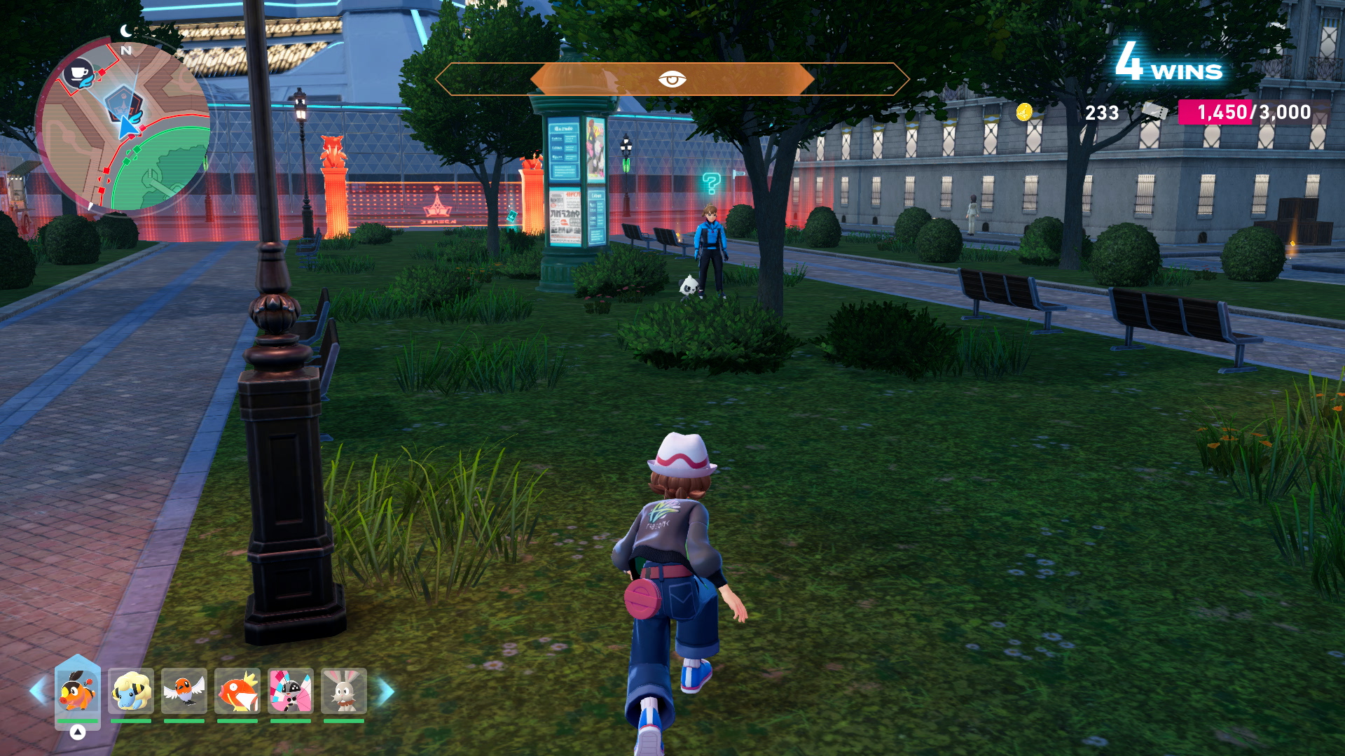Crouch walking through a green park in Pokemon Legends ZA