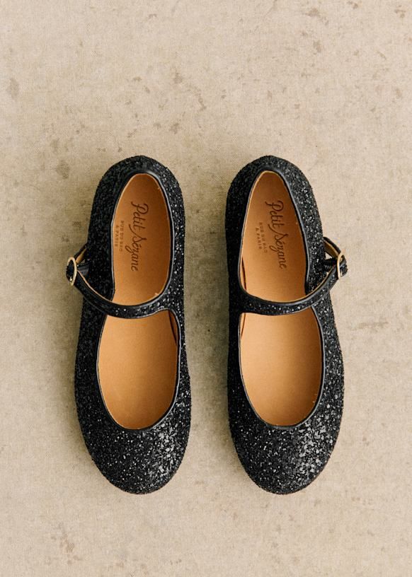 Paula Ballerinas - Black Glitter - Glitter Fabric - S&eacute;zane