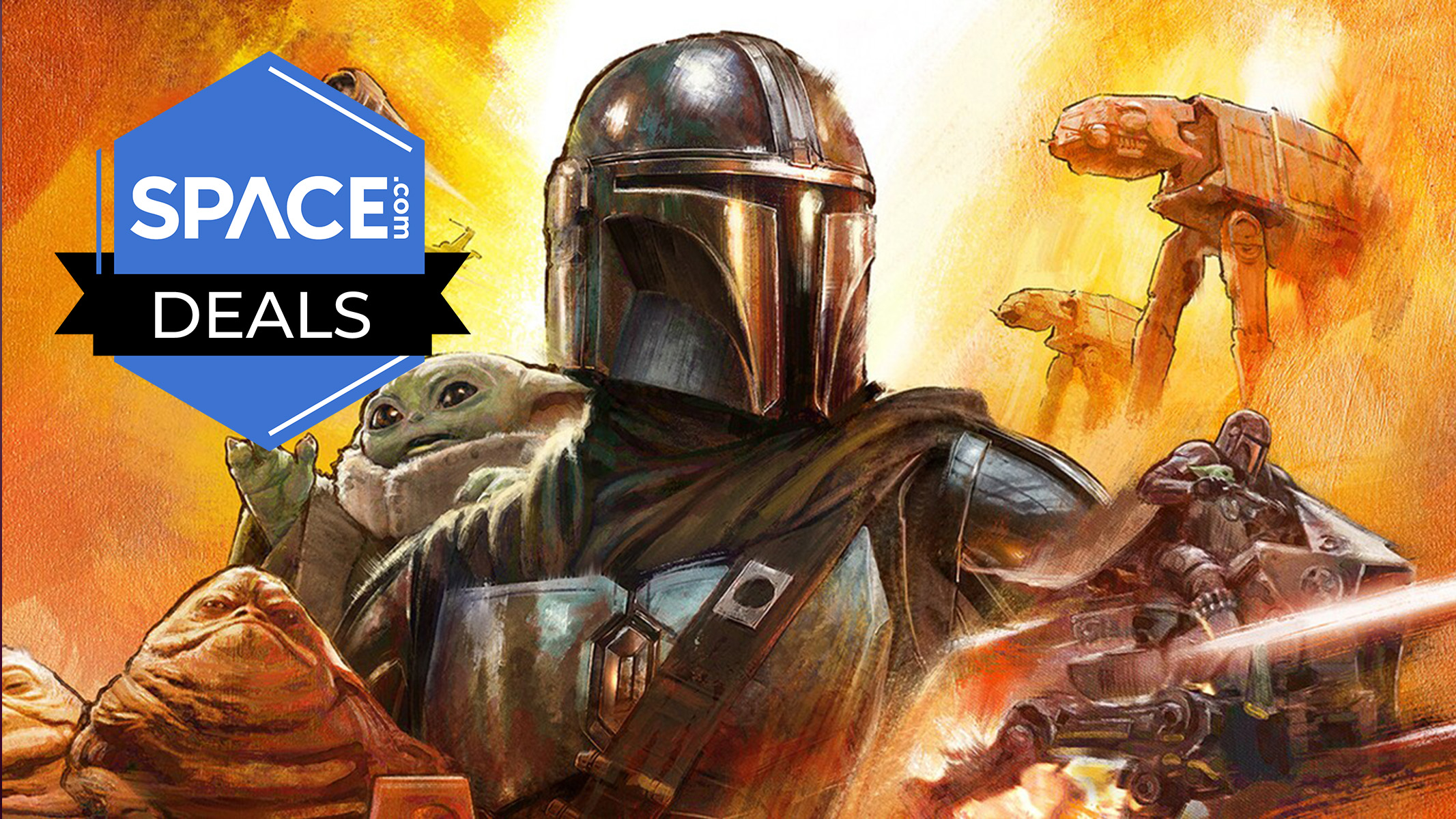 An illustrated image from the Mandalorian and Grogu movie