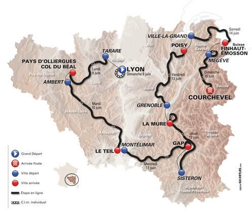 The route of the 2014 Criterium du Dauphine
