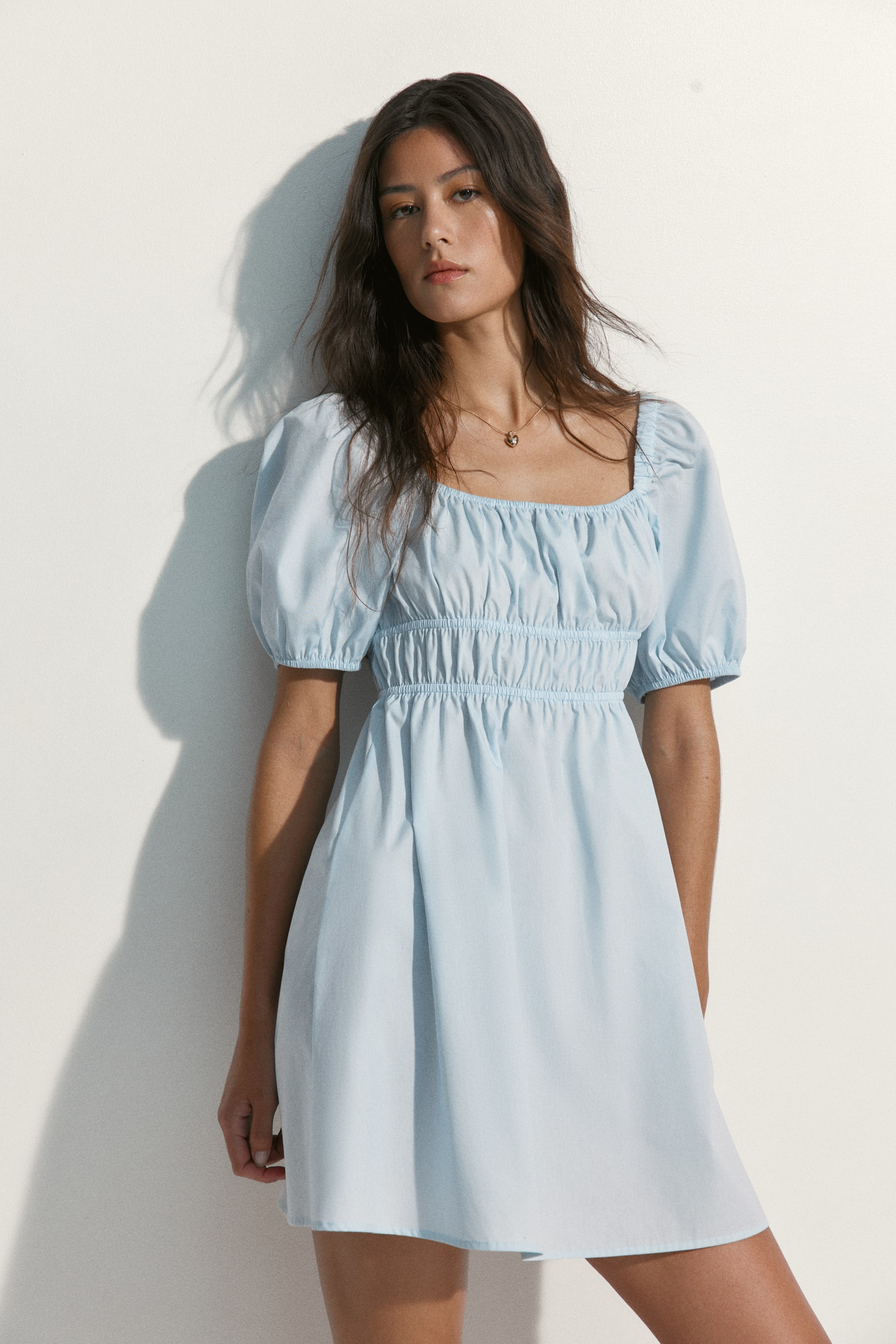 Puff-Sleeved Poplin Dress