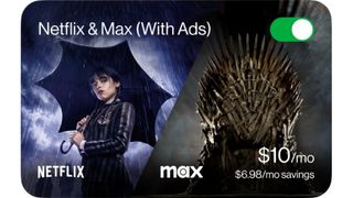 Wednesday and Game of Thrones images for Netflix and Max bundle from Verizon
