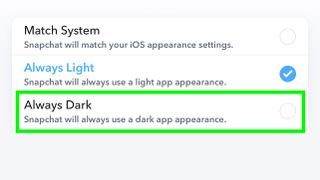 How to get dark mode on Snapchat step 5: select Always Dark or Match System
