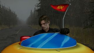 Leon Kennedy drives the Patty Wagon in a modded Resident Evil Requiem