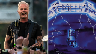 James Hetfield in 2024, next to Metallica's Ride The Lightning artwork