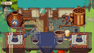 A screenshot of a several brass pots and tubes used in a crafting mini-game.