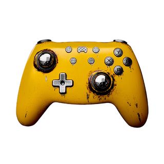 A yellow controller in metal material with mirrored joysticks