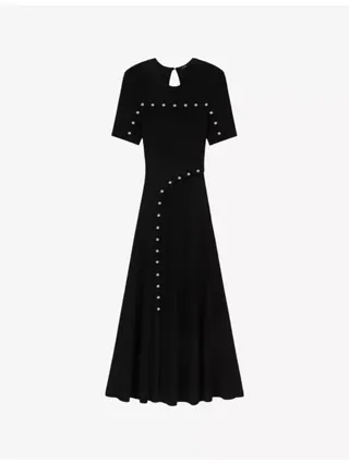 Clover-Embellished Short-Sleeve Stretch-Knit Midi Dress