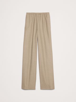 Pull-On Wide-Leg Lightweight Wool Flannel Pant