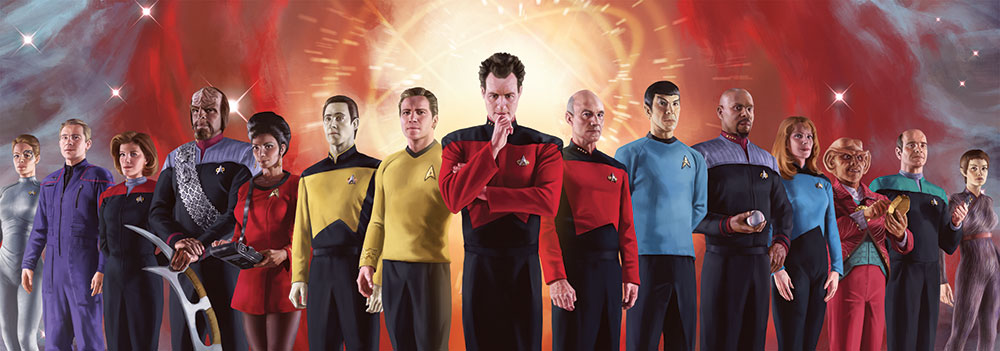 Photo collage of Star Trek characters old and new