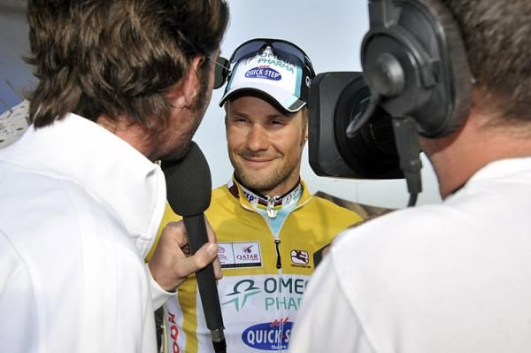 Tom Boonen speaks to the press after stage 4.