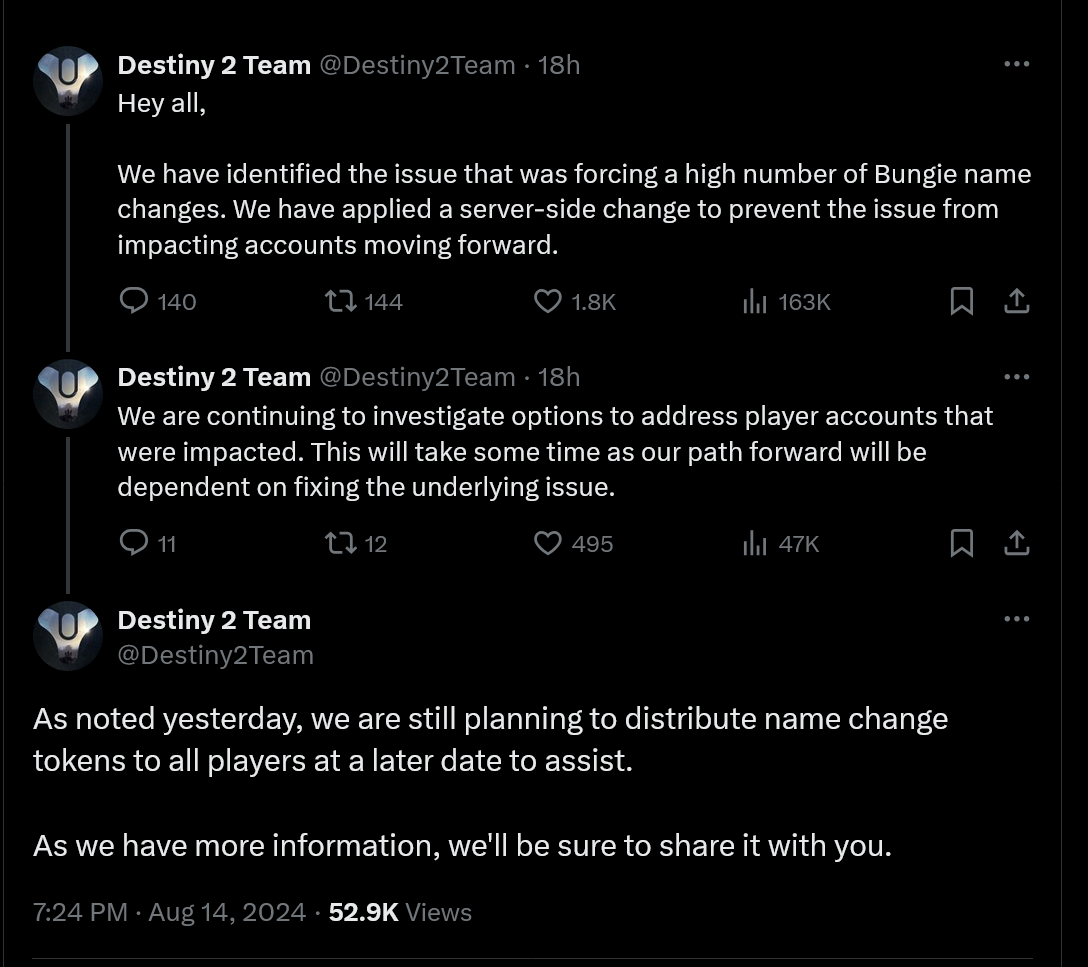 Oops! Bungie accidentally changed the names of a 'high number' of Destiny 2 players, says a fix 'will take some time' to figure out