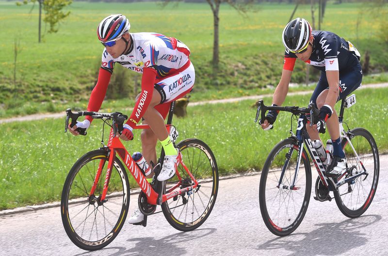 Maxim Belkov (Katusha) and Jonathan Fumeaux (IAM Cycling)