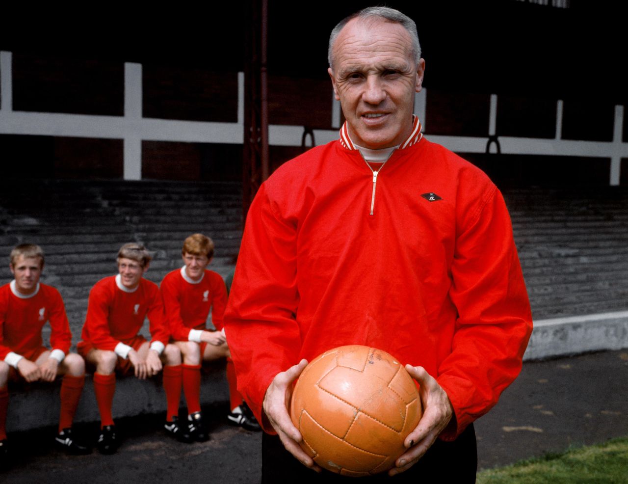 Liverpool manager Bill Shankly holding a football, 1969