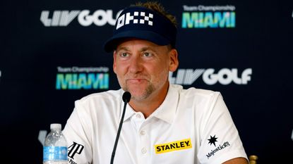 Ian Poulter talks to the media before the 2022 LIV Golf Team Championship