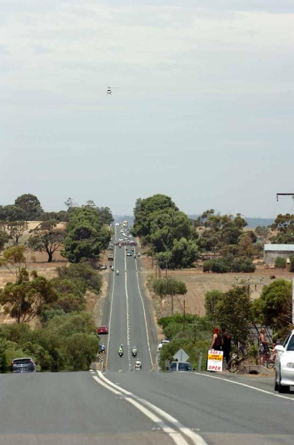 The peloton race towards Clare for the first stage at this year's Tour Down Under