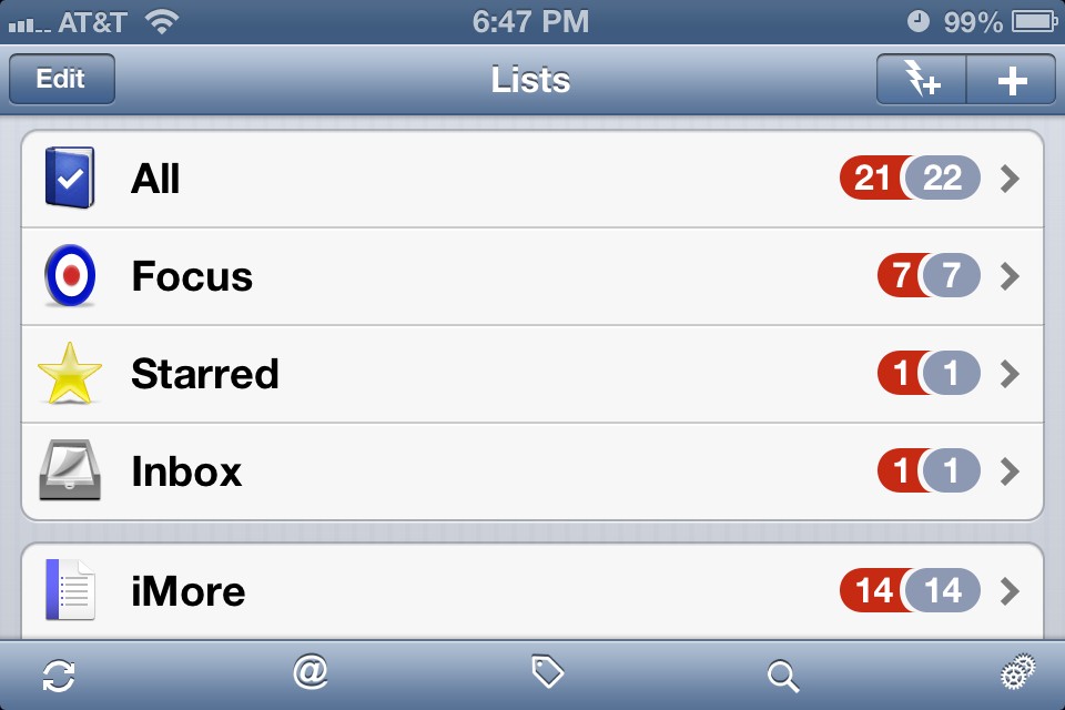 Todo for iPhone main menu