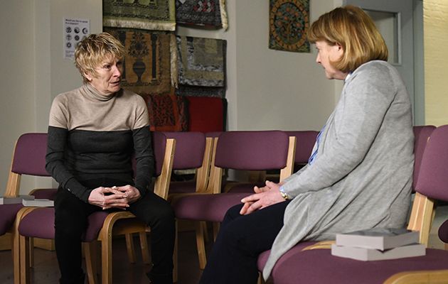 Shirley Carter confides in Rev Irene Mills in Eastenders.