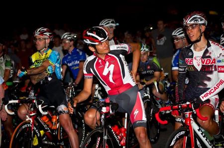 Pro men await the start (l-r): Adam Myerson, Fred Rodriguez and Luca Damiani.