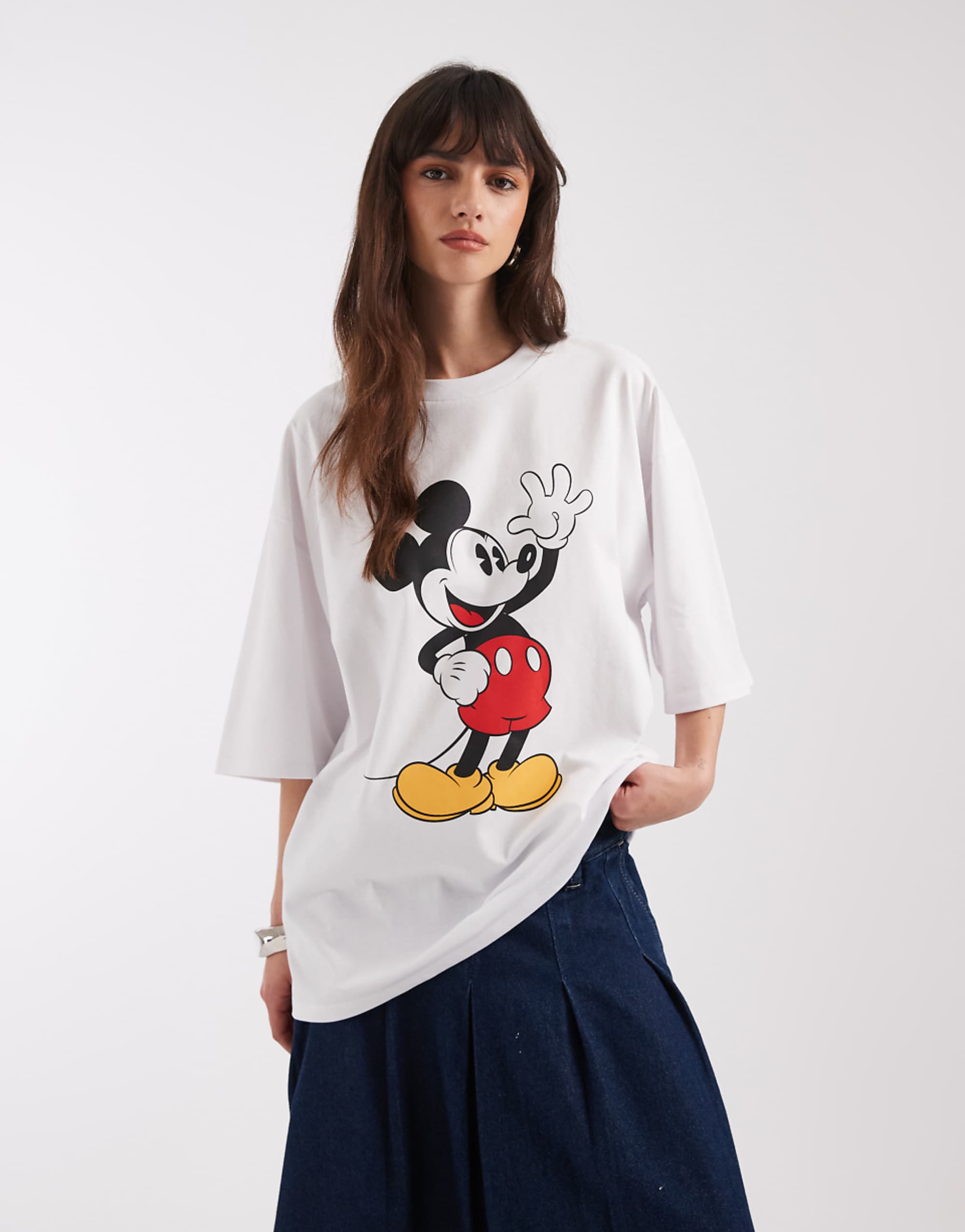 Asos Design Disney Mickey Mouse Print Oversized T-Shirt in White