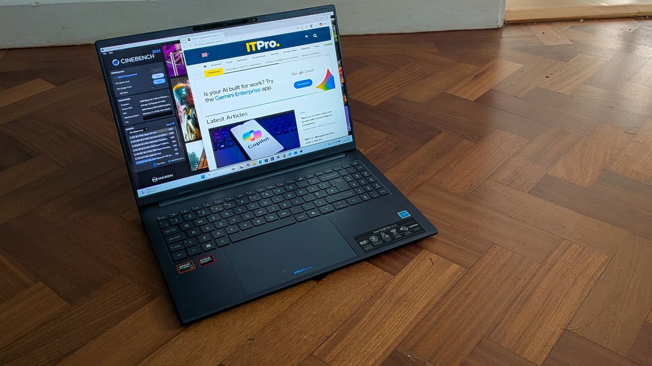 The Acer Swift Go 16 AI on a desk