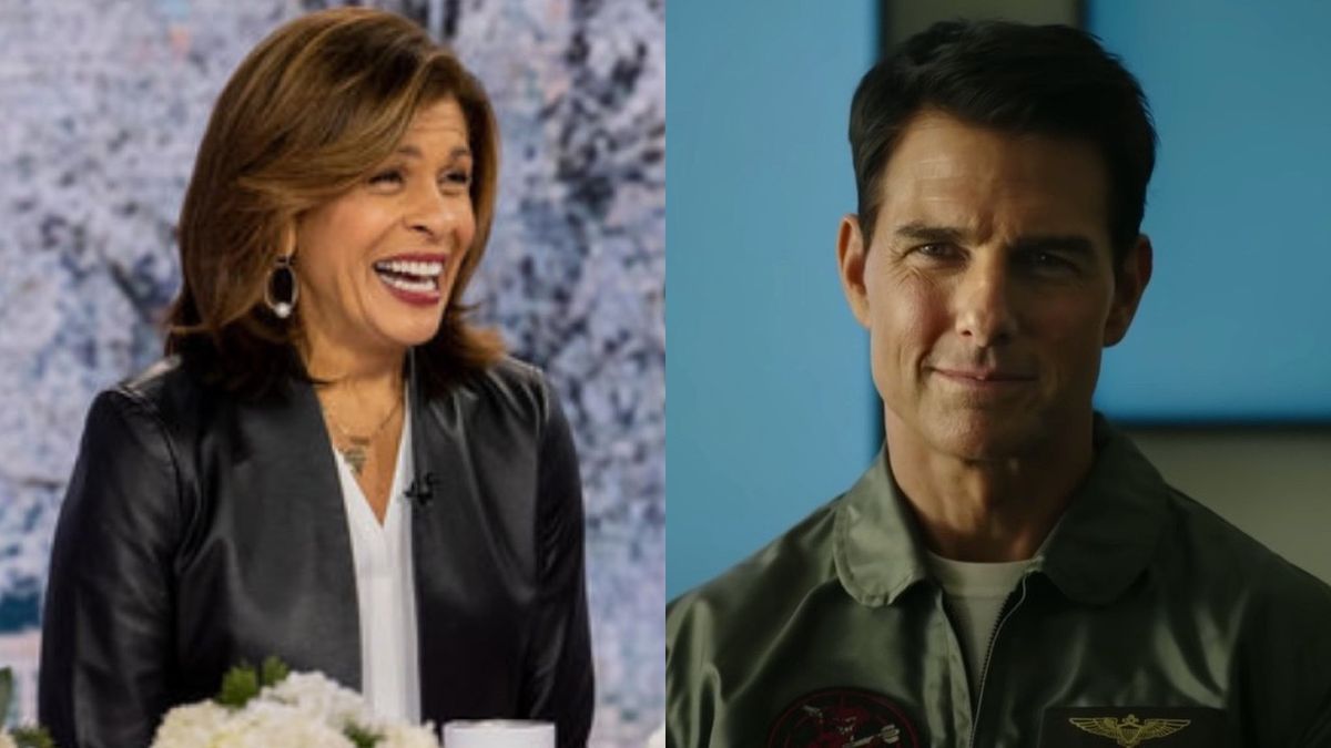 Hoda Kotb speaks on Today, while Maverick (Tom Cruise) is debriefed in Top Gun: Maverick