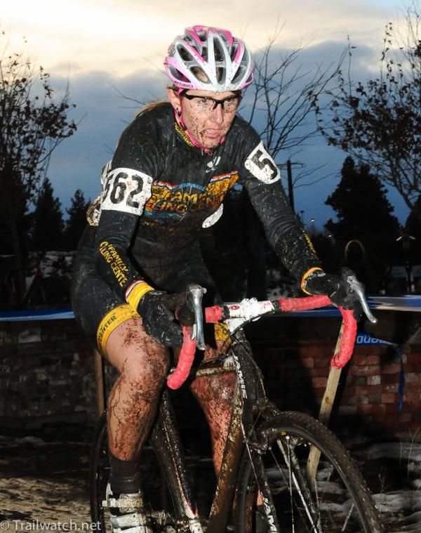 Kathy Pruitt (Family Cycling Center) off the front of the race