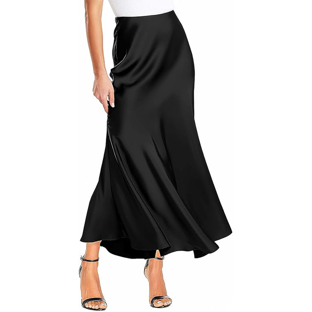 Satin skirt worn by model