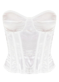Pretty Little Thing, White Satin Corset 
RRP: $38/£22
Of course, we couldn't not find a swap from Pam's white satin corset top, which is so in right now! This top from PLT is available in nine colors, though to really channel Pam, we'd recommend going for the white one! It's available in sizes 4 to 16 and features a back zip, so it's not a major pain to take off!