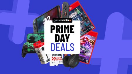 Amazon Prime Day deals badge surrounded by Nintendo Switch 2 accessories and games